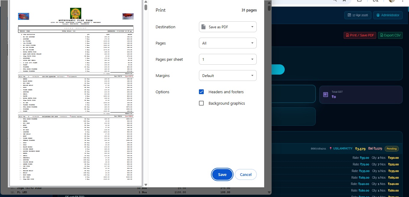 Invoice print and PDF export